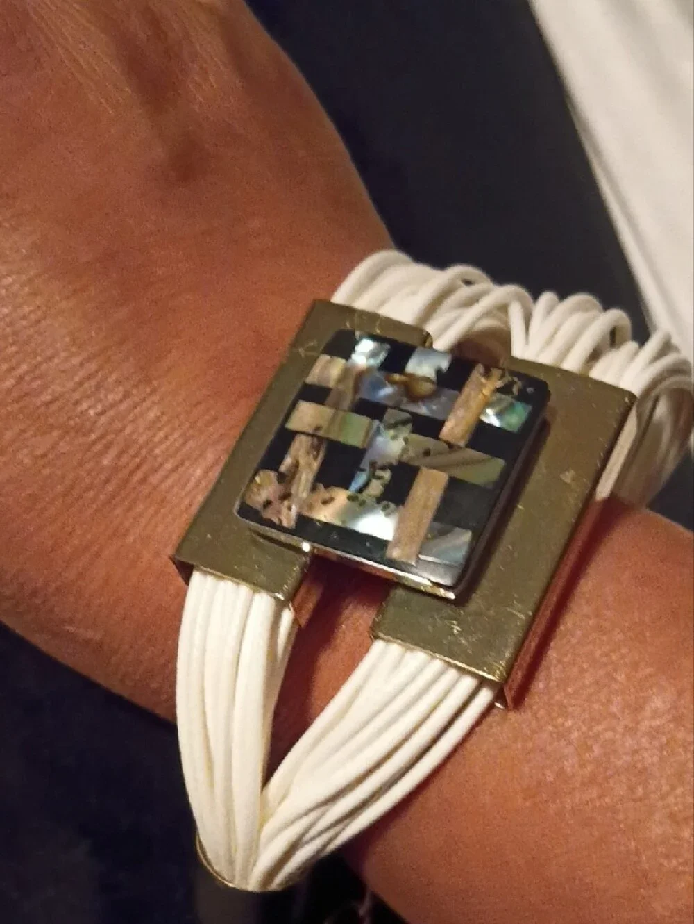 White Cord Multi-Strand Bracelet with Gold Accent